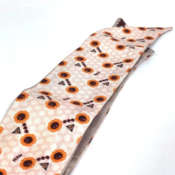 FENDI Band Scarf Rappie Flower pattern Scarf silk Pink Based - Picture 4 of 12